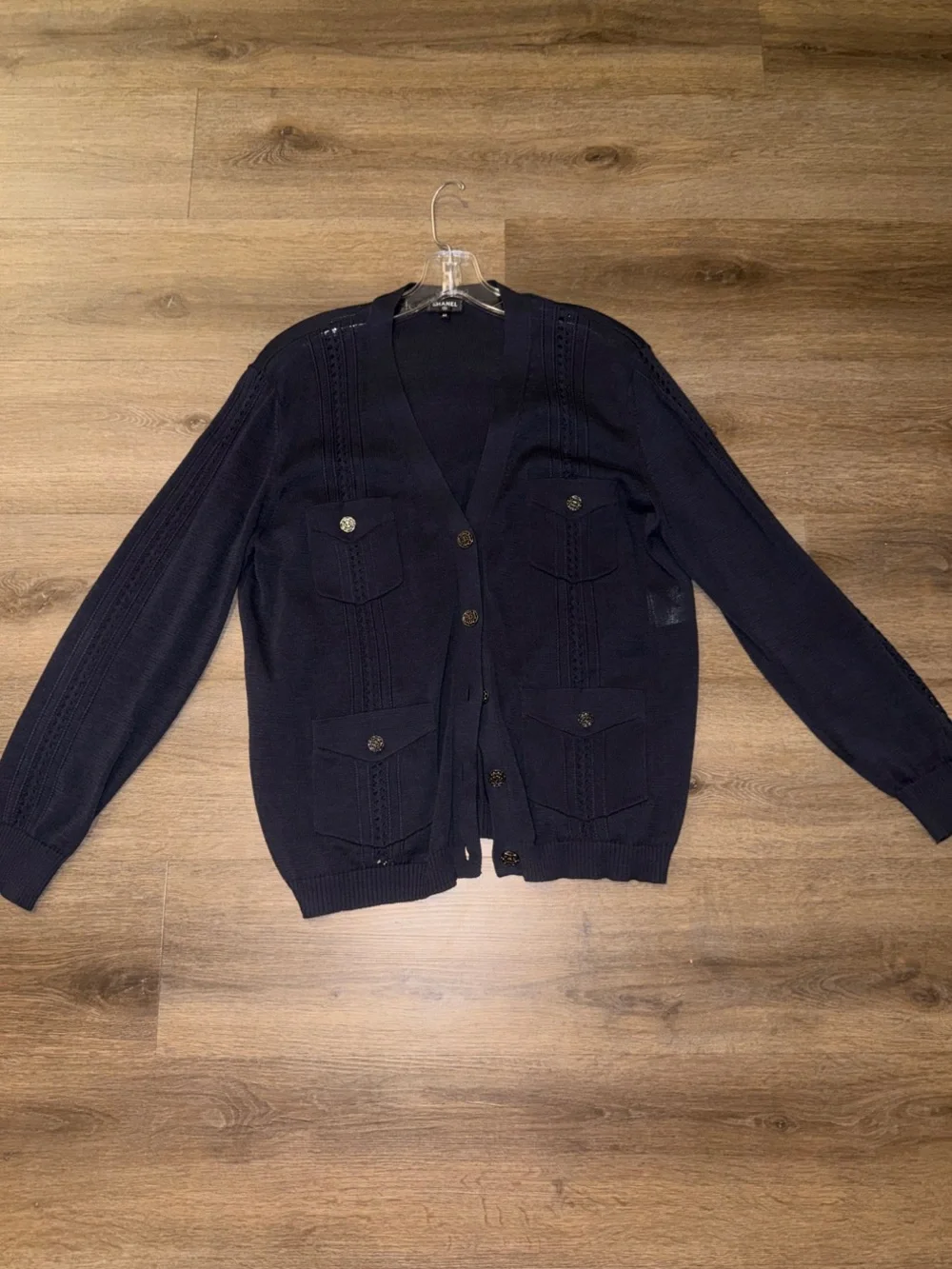 CHANEL Navy Button-Up Men's Cardigan Sweater